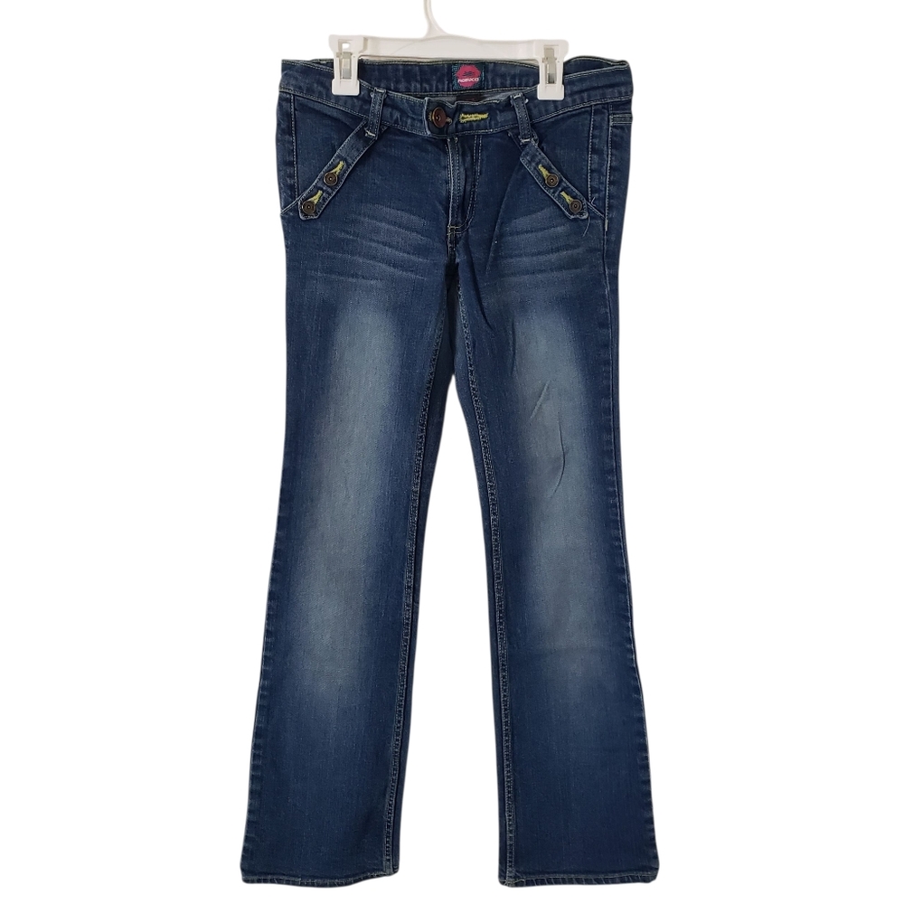 Fiorucci Jeans Vintage Y2K Low Rise‎ Bootcut Jeans with Angels Patch Size 5 Blue